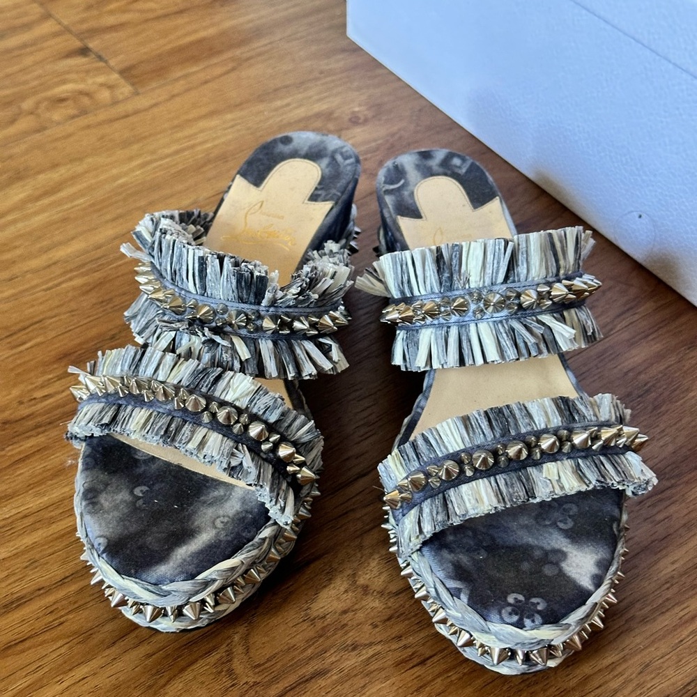 Christian Louboutin Voltinoudou 60 Blue Denim Wedge Heel